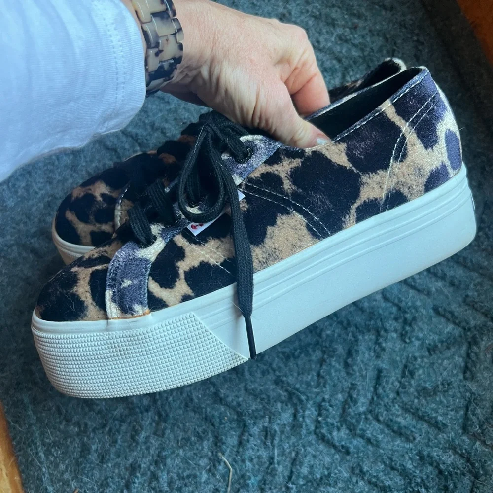 Superga leopard print textured platform sneakers 36